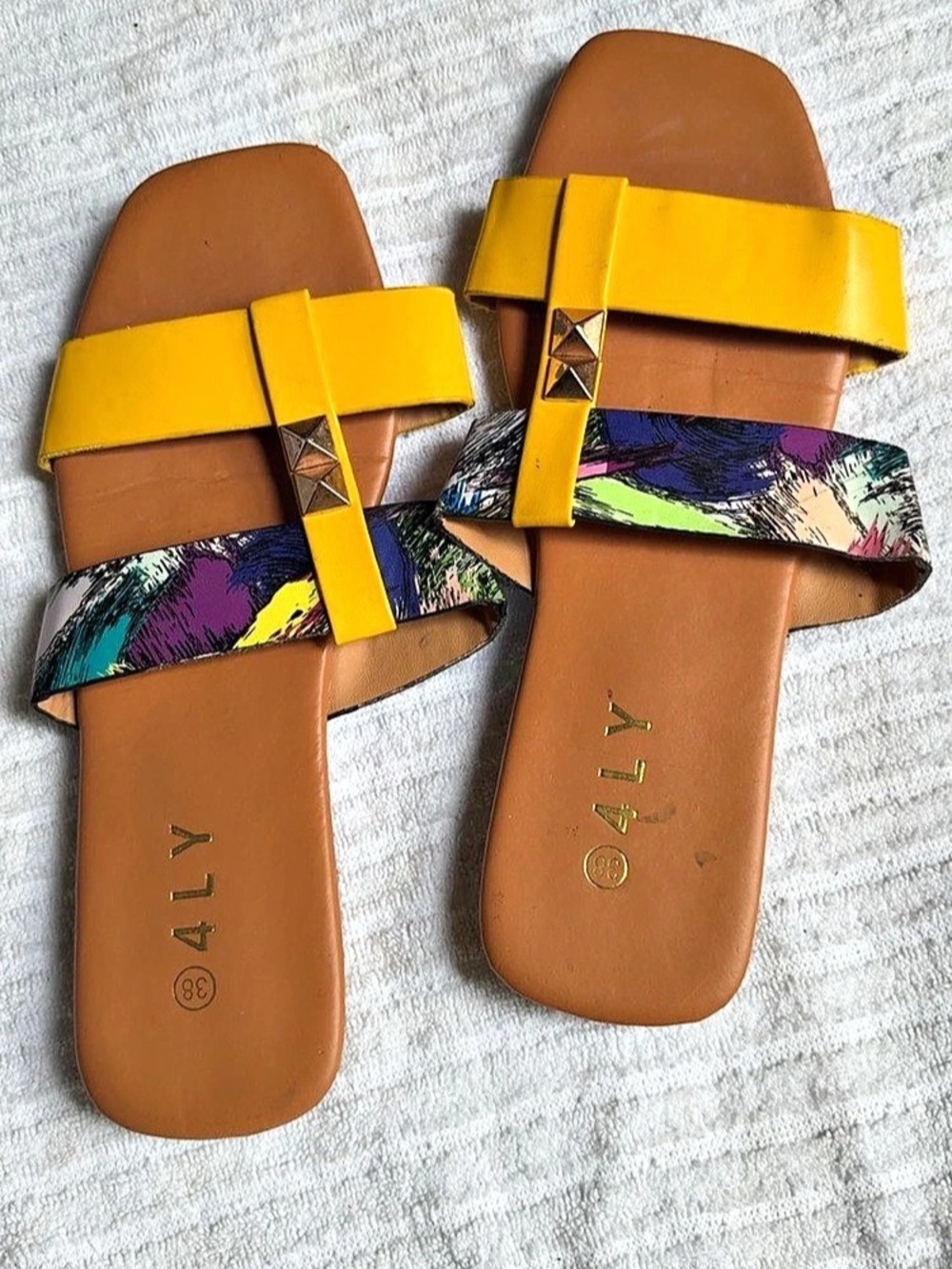 Yellow & Brown Strappy Sandals Like New